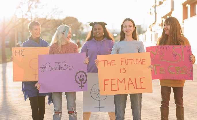 multicultural and diversity group demonstration women international day with transgender woman